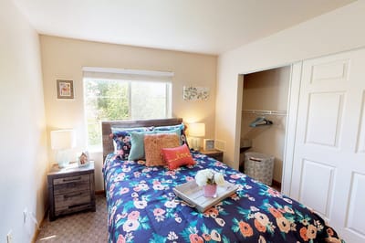 Cozy private bedroom in a senior living facility