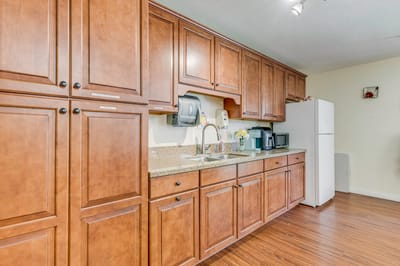 Well-equipped kitchen area in assisted living facility