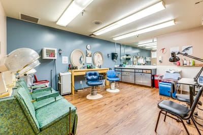 Interior view of a hair salon in the facility