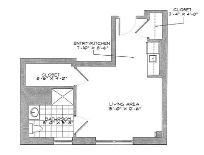 Architectural floor plan of a living area