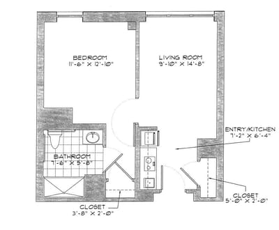 Architectural floor plan of a two-room apartment