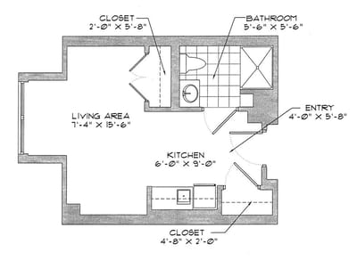 Architectural floor plan of a living area