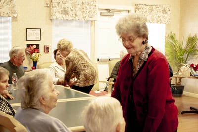 Residents interacting in a common area.