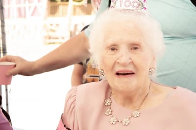 Senior woman celebrating her 100th birthday.
