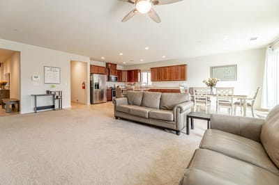 Open living space with kitchen and dining area