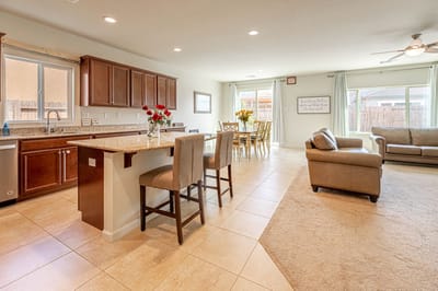 Spacious kitchen and living area in a home