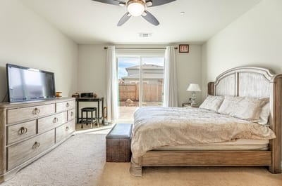 Well-furnished bedroom in assisted living facility