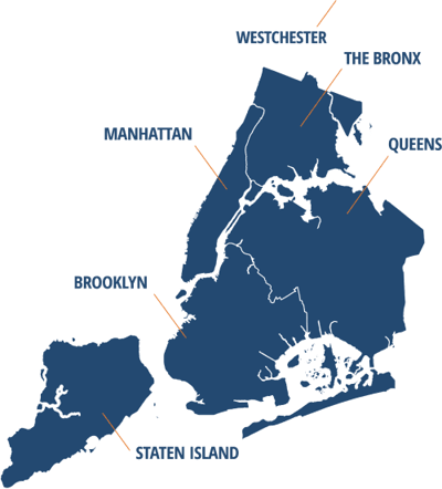 True Care Home Care – Bronx, home care in Bronx, NY — Map of New York City boroughs with labels