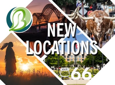 Logo featuring an abstract design and location theme.