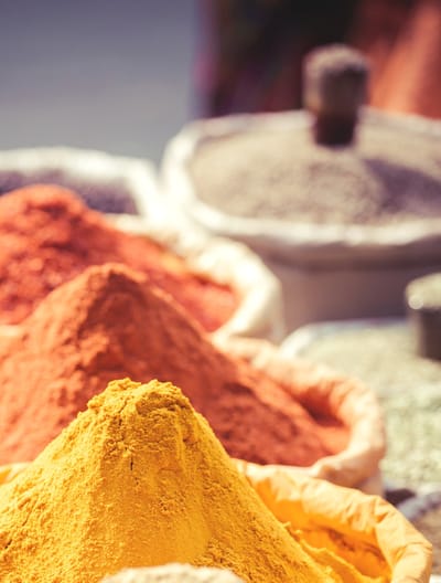 Colorful spices arranged in bags
