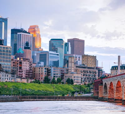 City skyline view with river in foreground