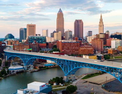 Aerial view of downtown Cleveland, Ohio.