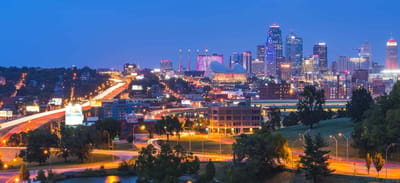 City skyline view at night