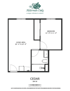 Architectural floor plan for a Cedar unit