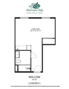 Floor plan of Willow private resident room