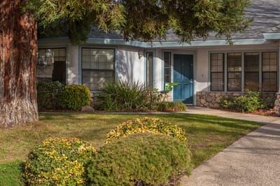 Exterior view of a senior living facility entrance