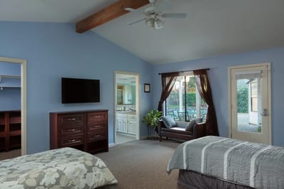 Cozy interior of a resident room with furniture