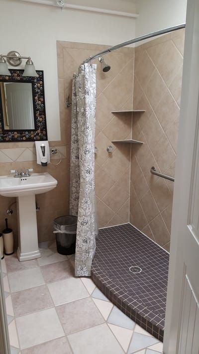Accessible bathroom with shower and sink