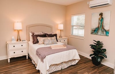 Cozy private bedroom in a senior care facility