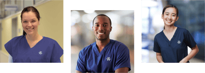 Three healthcare staff members smiling.