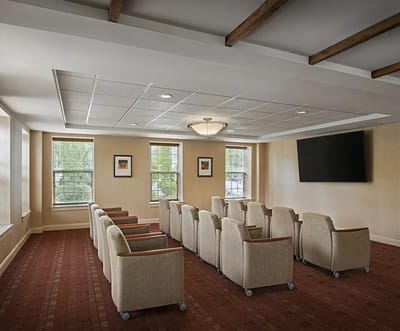 Interior view of a common area with seating