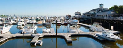 Marina with boats docked on a calm day
