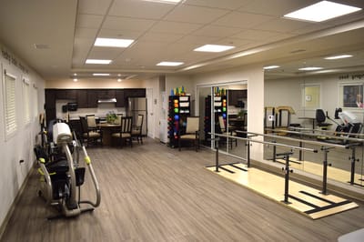 Interior view of an exercise area with equipment