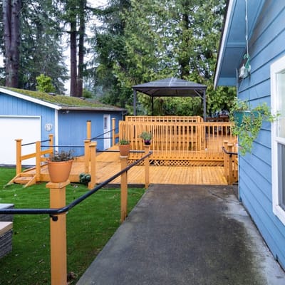 Accessible outdoor deck with gazebo and landscaping