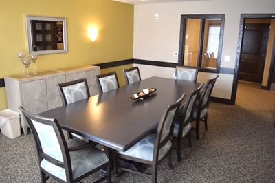 A dining room set up for residents