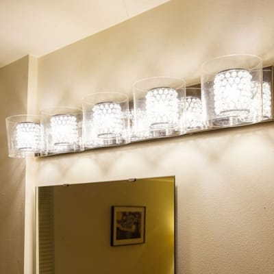 Close-up of modern lighting fixtures in a facility