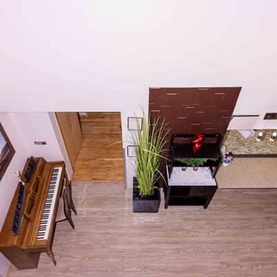 Top-down view of a facility interior space