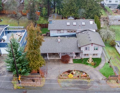 Aerial view of an assisted living facility with outdoor space