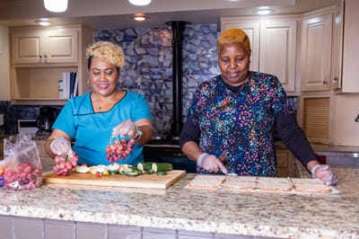 Staff preparing healthy meals in the kitchen