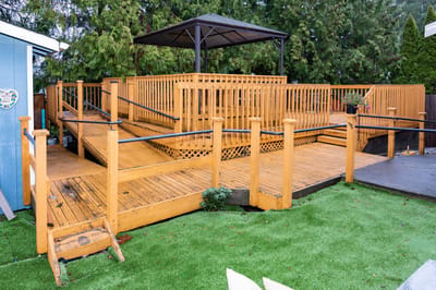 Accessible wooden deck area with gazebo