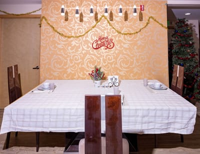 Dining table set for Christmas celebration