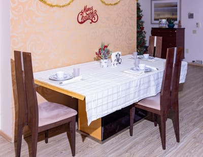 A dining table set for a holiday celebration
