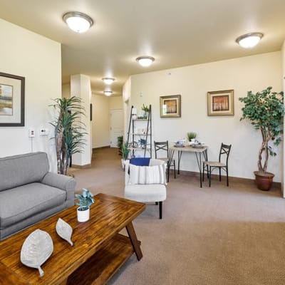 Bright, welcoming interior living space with furniture