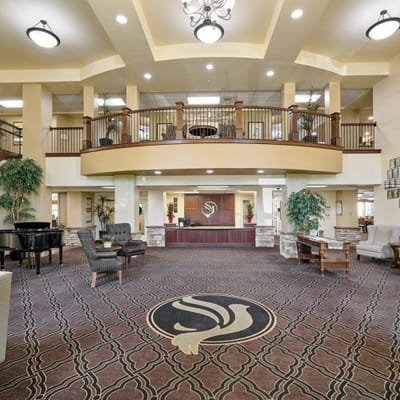Interior view of a welcoming lobby with seating areas