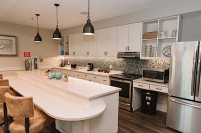 Well-equipped kitchen in a senior living facility