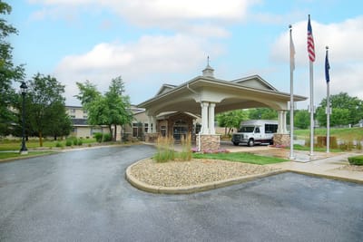 Exterior view of Westside Village Nursing Center entrance