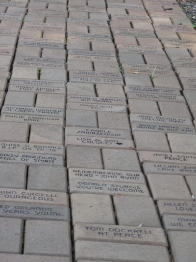Paved path with engraved memorial bricks