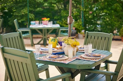 Brandywine The Savoy, assisted living in Queens, NY — Outdoor dining table set with refreshments and decorations