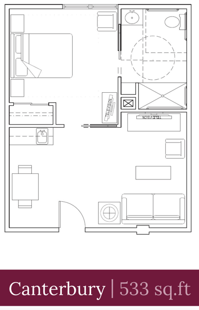 Architectural floor plan of a resident unit