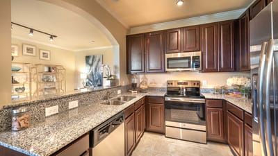 Modern kitchen interior with appliances and decor