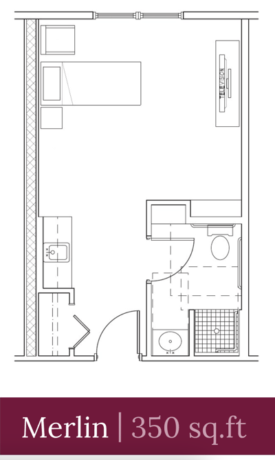 Architectural floor plan of a resident unit