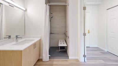 Brightly lit bathroom with modern design