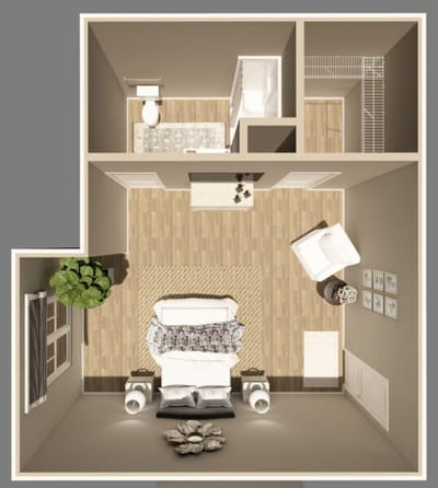 Floor plan of a private resident room layout