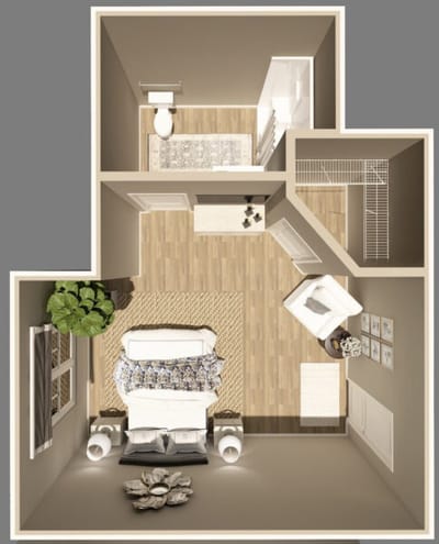 Stylish interior design of a private resident room