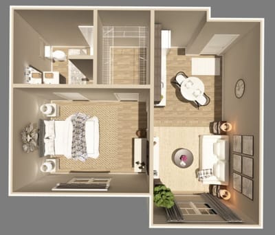 Aerial view of a well-furnished private room