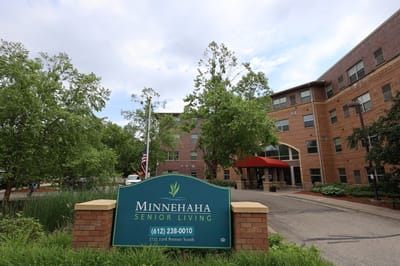Exterior view of Minnehaha Senior Living building entrance